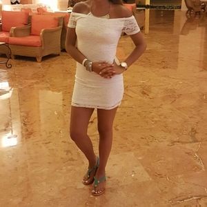 Off the Shoulder Lace Bodycon Dress - Size S/M